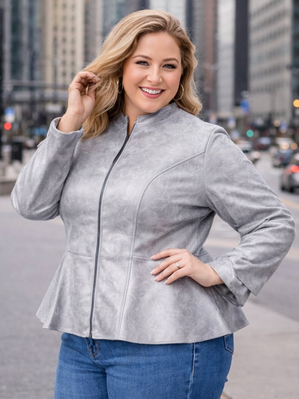 C. Wonder by Christian Siriano Metallic Knit Ruffle Jacket